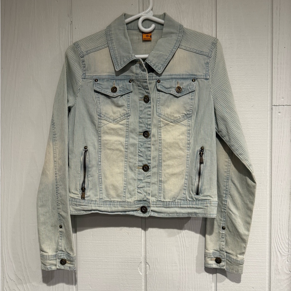 Jou Jou Blue and White Striped Jean Jacket